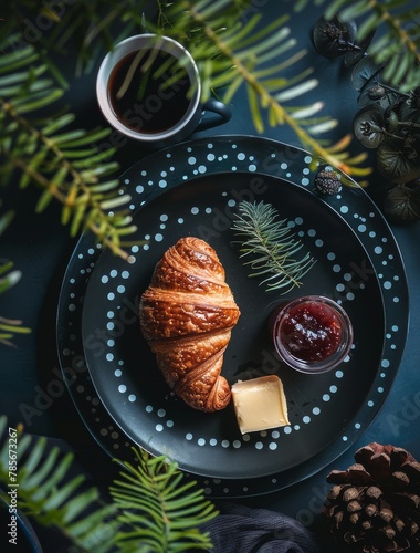 Croissant With Butter and Jams on a Plate