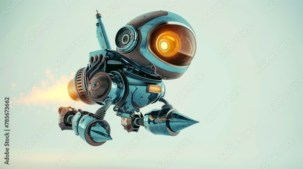 Eccentric robot with jetpack   AI generated illustration