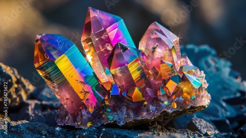 Enchanting crystal with rainbow colors AI generated illustration