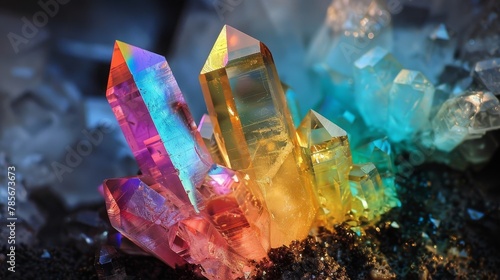 Enchanting crystal with rainbow colors  AI generated illustration photo