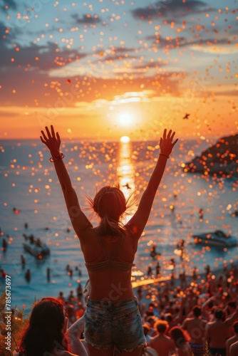 Crowd of People Standing on Top of a Beach