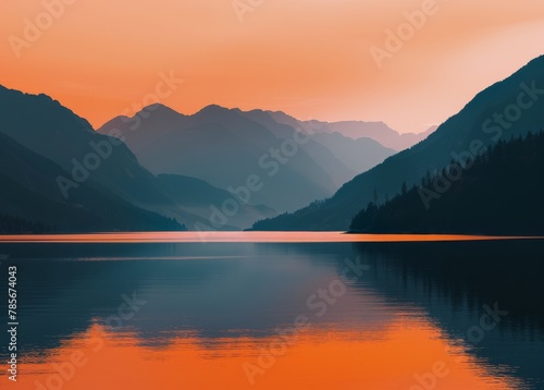 Sun Setting Over Lake With Mountains in Background