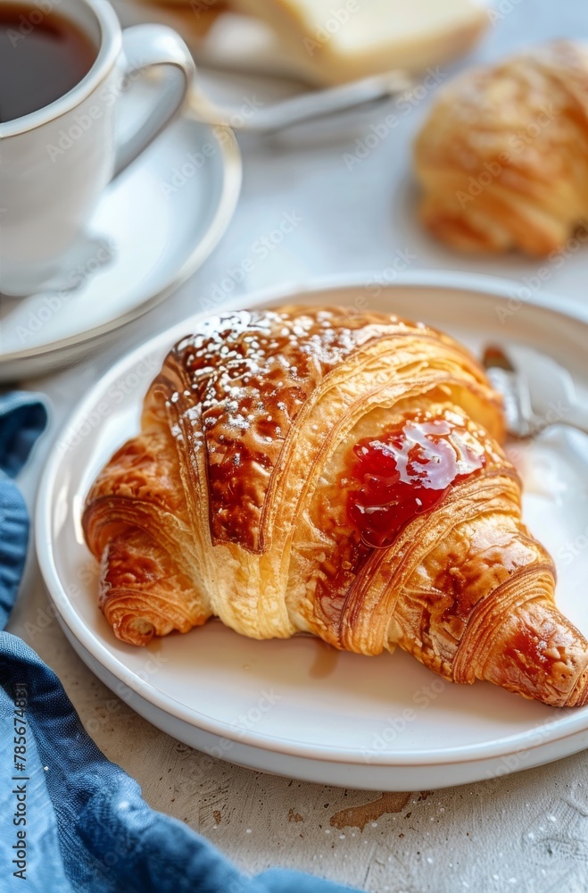Croissant and Coffee on Plate Croissant and Coffee on Plate