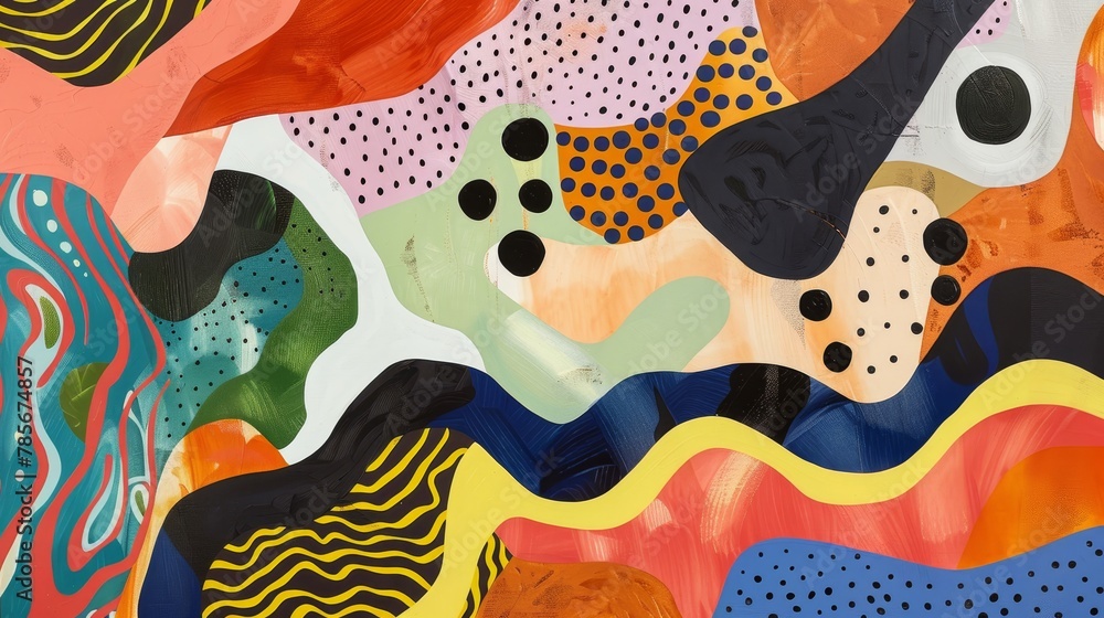 Irregular shapes and patterns arranged in a fluid composition  AI generated illustration
