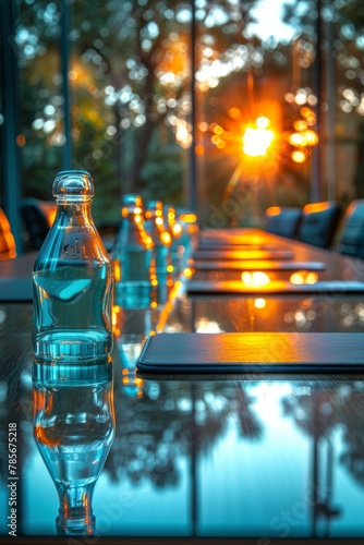 Glass Table With Water Bottle