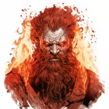 Headshot  Illustration of a Fire Giant on a White Background