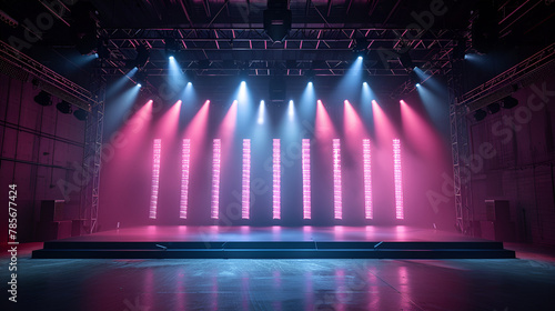 Stage Truss with Sharp Corner, Stage Spotlight with Laser rays and smoke, Stage lighting