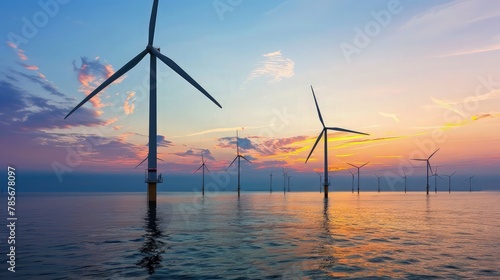 wind turbines at sunset