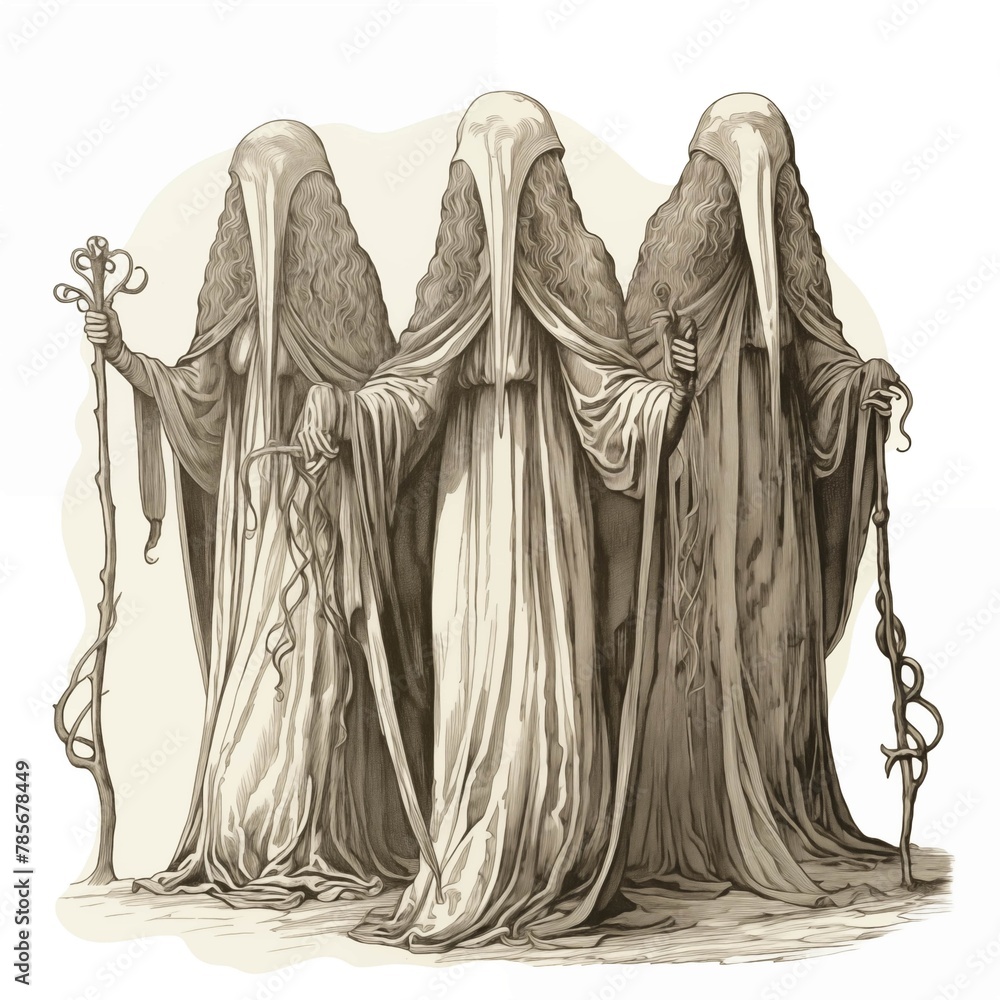 Illustration of the Norns on a White Background Illustration of the Norns on a White Background