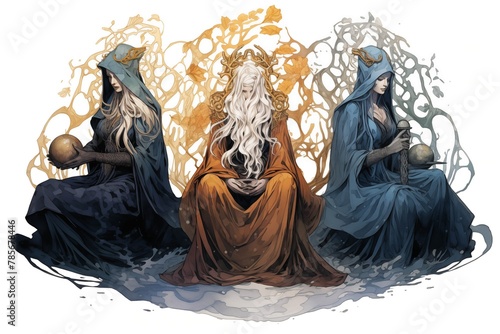 Illustration of the Norns on a White Background photo