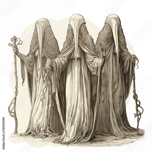 Illustration of the Norns on a White Background