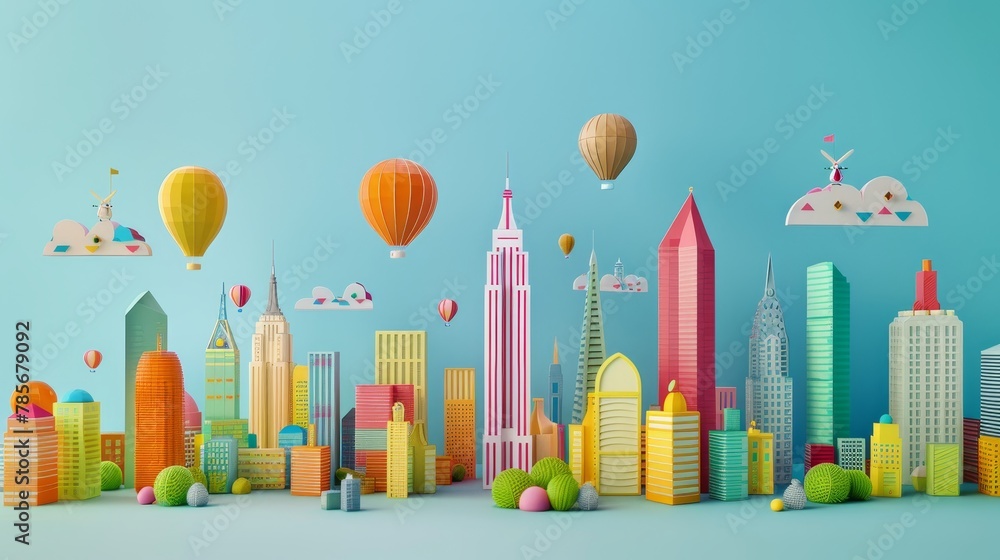 Obraz premium Playful cityscape with isolated flying objects AI generated illustration