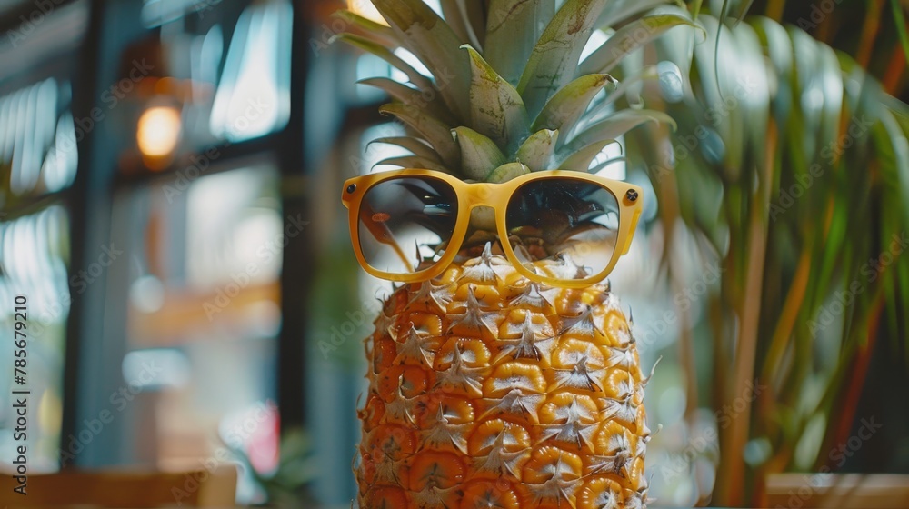 Naklejka premium Playful pineapple with sunglasses AI generated illustration