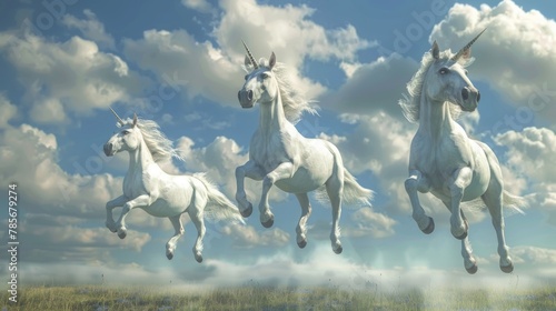 Playful unicorns in midair AI generated illustration