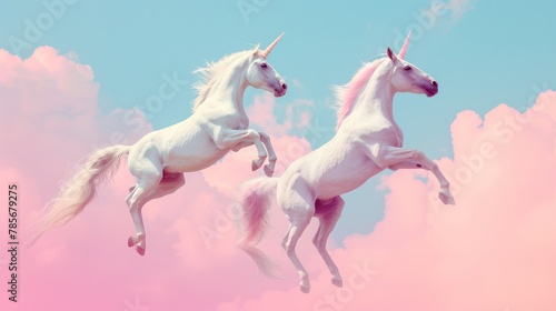 Playful unicorns in midair   AI generated illustration