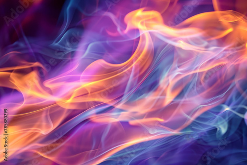 A colorful flame with a purple and blue background. The flame is orange and yellow