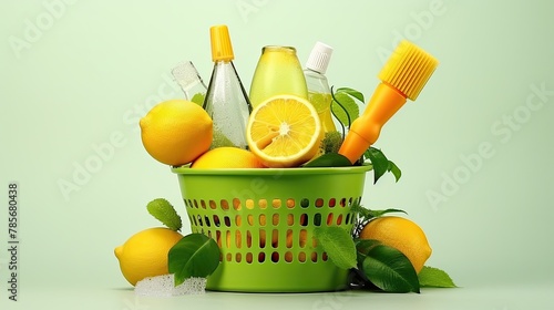 eco basket with cleaning brushes, lemon