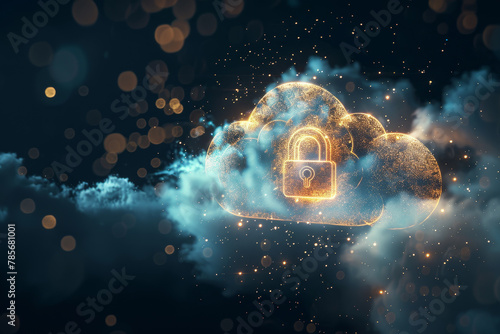 A cloud with a lock on it. Concept of security and protection photo
