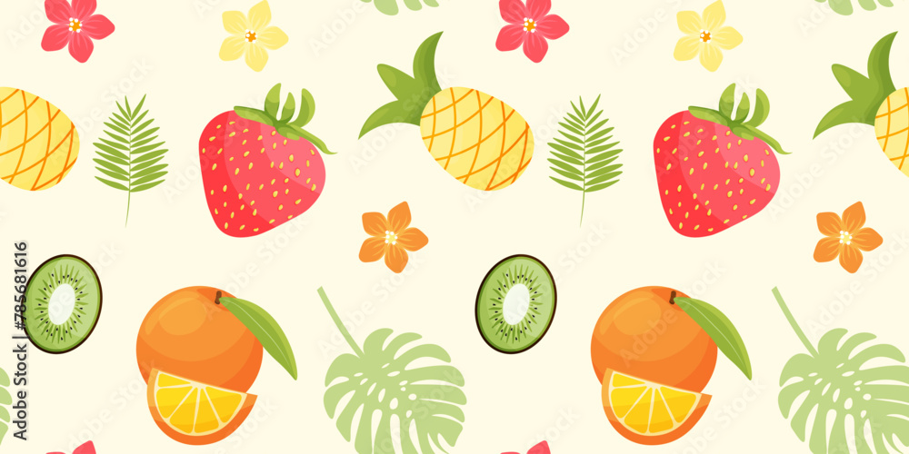 Seamless pattern with summer fruits . Fruit mix design for fabric and decor. vector