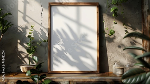 Minimalist Wooden Frame with Blank White Paper Generative AI