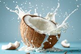 Coconut with milk is splashing around, coconut water