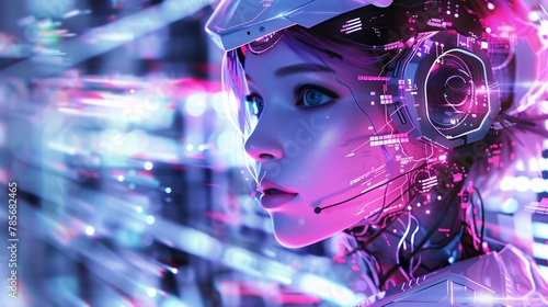 portrait of cyberpunk cyborg woman