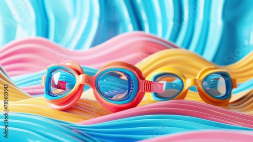 Swimming goggles and caps in a vibrant 3d render   AI generated illustration