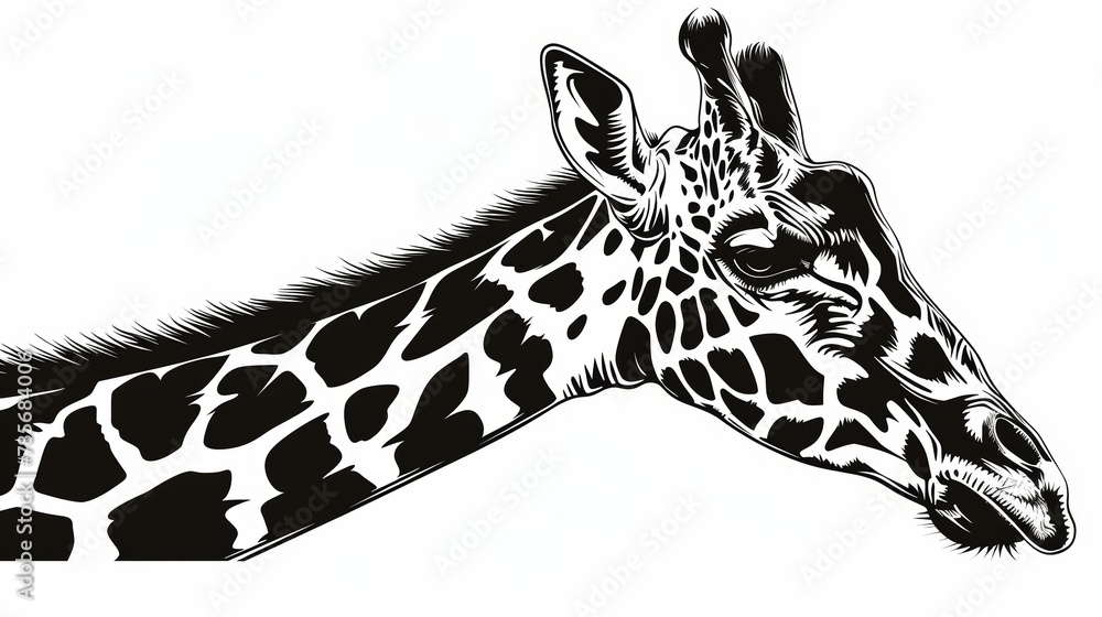 Fototapeta premium Giraffe Head Silhouette Line Art Logo Design Generative AI