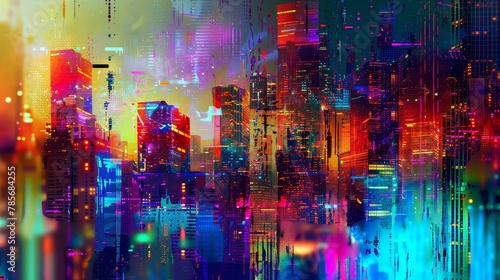 Vibrant colors and patterns in a digital cityscape   AI generated illustration