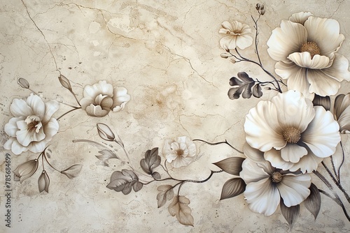 Tranquil Cherry Blossom Branches on Marble Texture