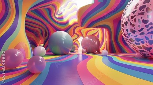 Whimsical 3d interpretation of levitating objects in a psychedelic color scheme AI generated illustration