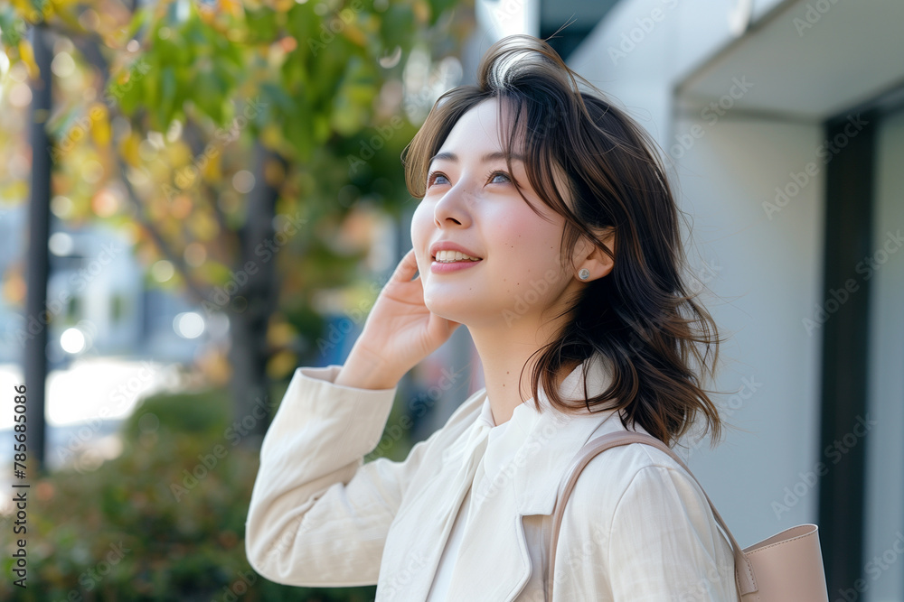 太陽を見ている女性 太陽を見ている女性