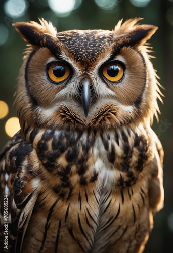 Mesmerizing Close-Up  Ornate Owl against Bokeh Lights