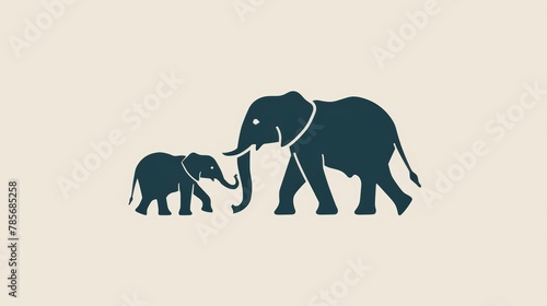 Elegant Silhouette Logo of Elephant Mother and Calf Generative AI