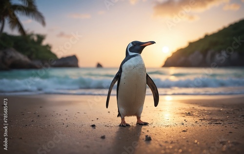 Coastal Solitude  A Gentoo Penguin Adorns the Beach