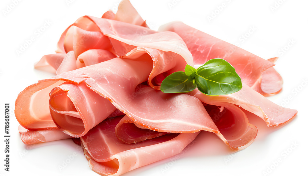 Delicious ham slices isolated on white background