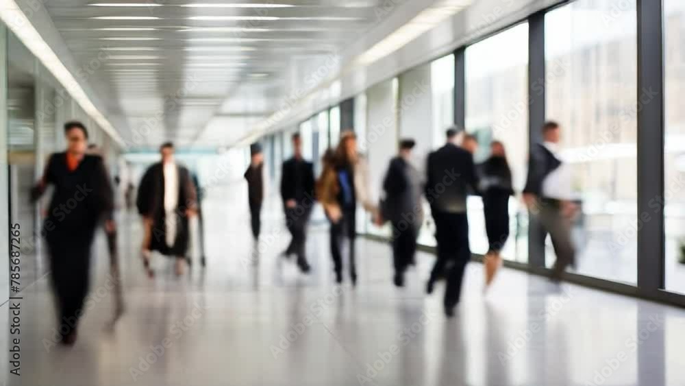 Group of people walking in airport. Crowd of people walking in an office wearing business suits. Long exposure, blurred silhouettes of people, background for text Group of people walking in airport. Crowd of people walking in an office wearing business suits. Long exposure, blurred silhouettes of people, background for text