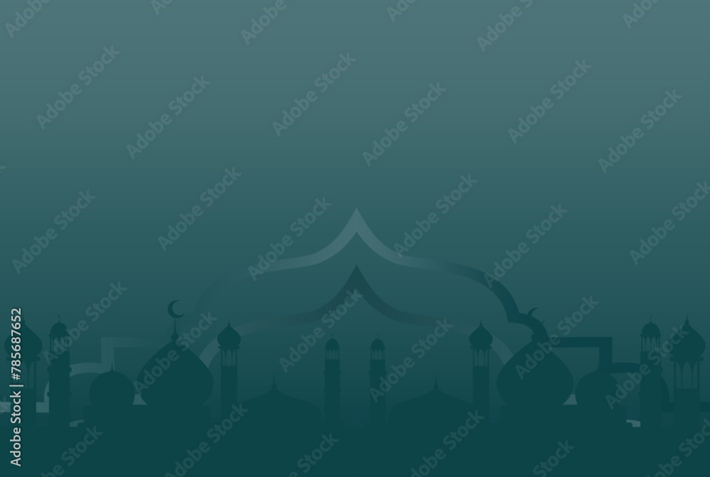 midnight green banner a mosque and minarets background 