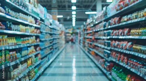 Softly focused view of an unoccupied supermarket aisle in the photo 02