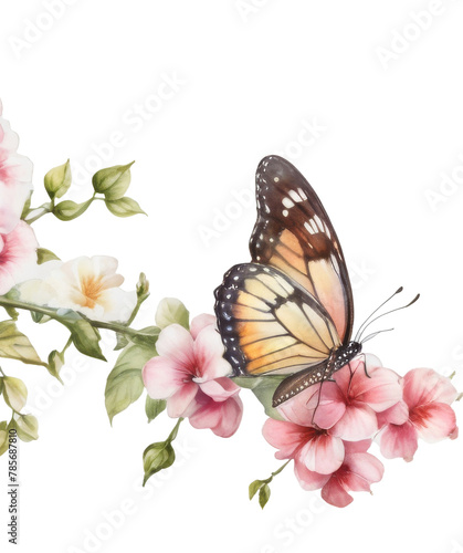 Watercolor Floral Vines and Butterflies  Delicate Nature Art Collection