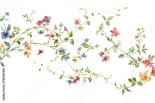 Fototapeta Naklejka Na Ścianę i Meble -  Watercolor Floral Vines and Butterflies: Delicate Nature Art Collection