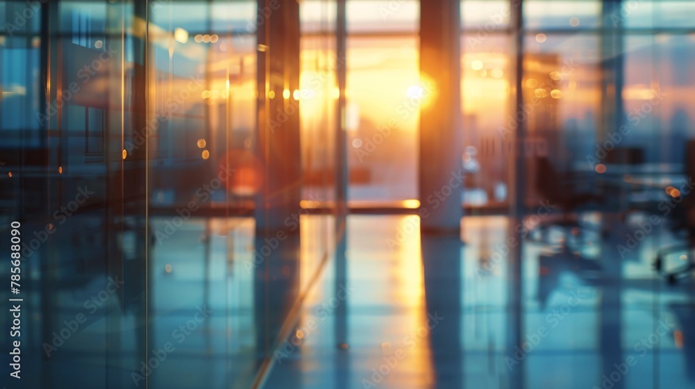 Soft focus on a deserted modern office at sunset