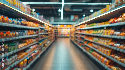 Soft focus on an empty supermarket aisle in the image