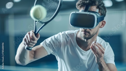 Man Playing Tennis With Virtual Reality Headset