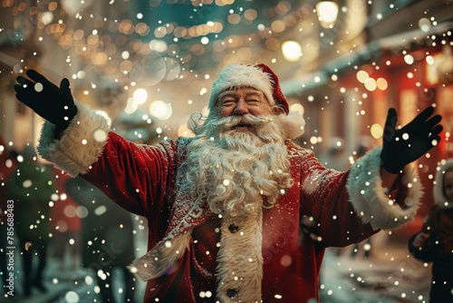 Father Christmas dancing joyfully in the streets