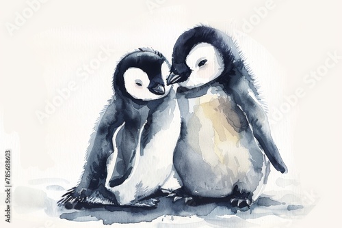 Minimalist Watercolor Penguin Illustration for Children's Book Generative AI