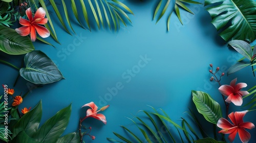 Vibrant tropical plants set against a striking blue background, creating a fresh and exotic visual appeal