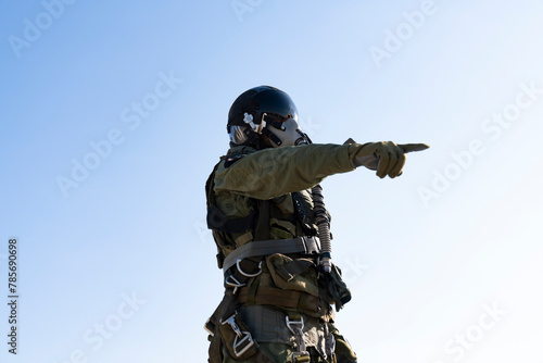 fighter jet pilot. A man in a military, in pilot suit uniform. © FATIR29