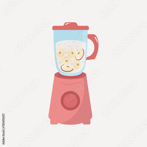 Banana & apple smoothie in blender. vector illustration of healthy fruit drink