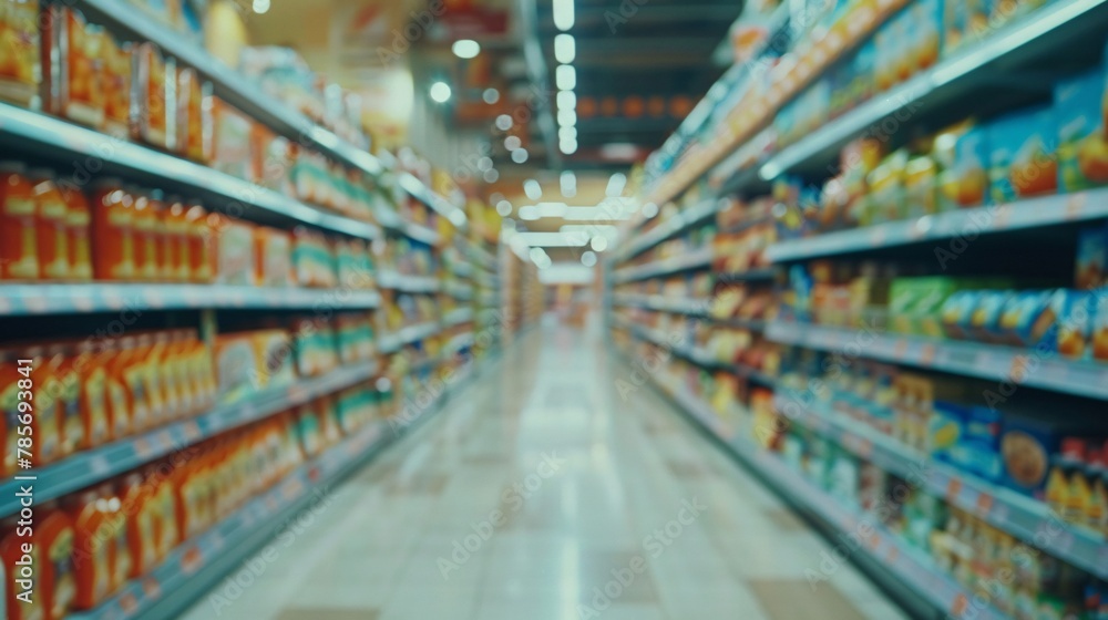 Blurry scene of a deserted grocery aisle without people around 02